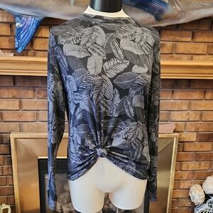 Hang Ten Black Tropical UV Protection Long Sleeve Shirt Soft Size Medium UPF 50